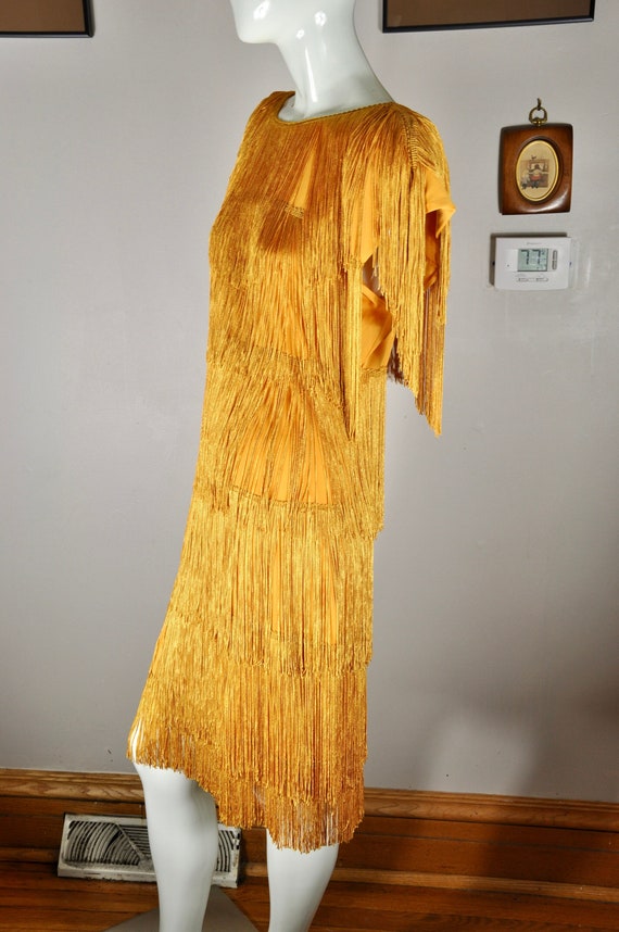 90s Gold Fringe Flapper Dress, HW Collections, Siz