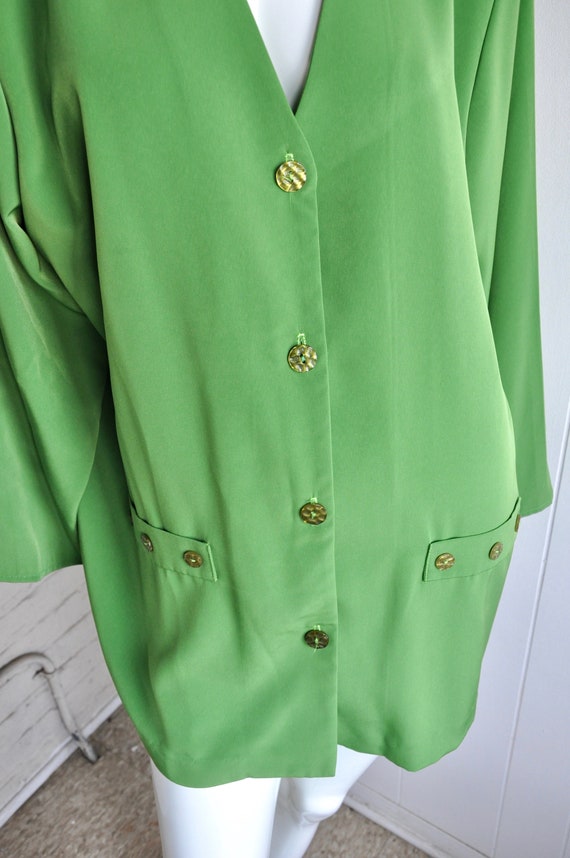 80s Lime Green 1X Plus Size Long Blouse, Maggie S… - image 6