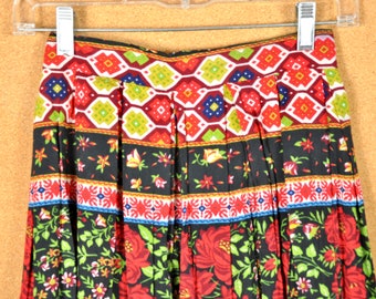 90s Benetton Vintage Rayon Skirt: Rose Aztec Print, Made in Italy (XXS/XS)