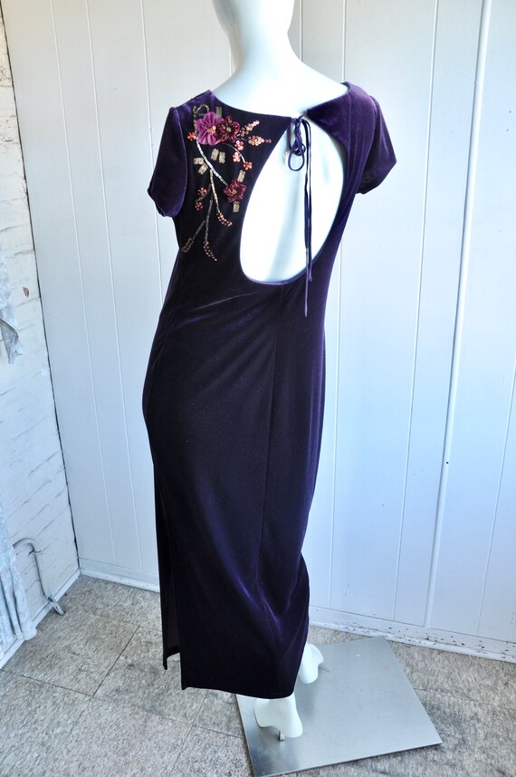 90s Y2K Purple Velvet Velour Maxi Dress w/ Keyhol… - image 5