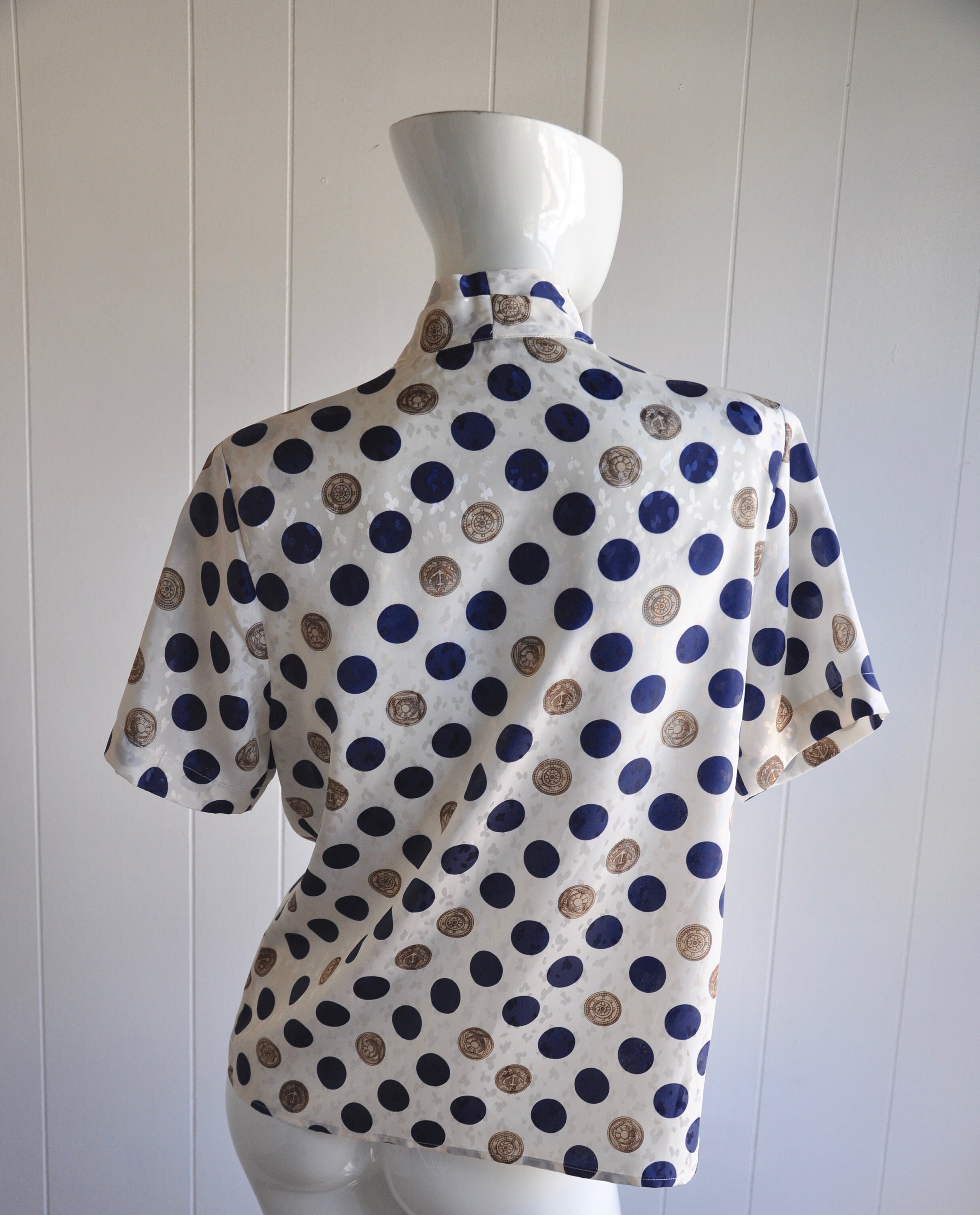 80s Polka Dot Blouse Nautical Navy Blue and Gold W/ Anchors - Etsy