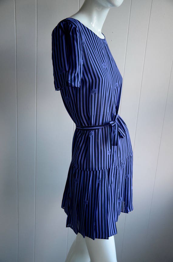 80s Purple Striped Flower Dress, Size S, Goth Sch… - image 6