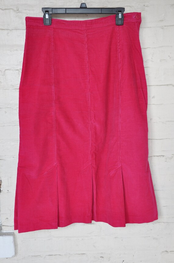 RARE 80s Cherokee Hot Pink Corduroy Pleated Skirt… - image 4