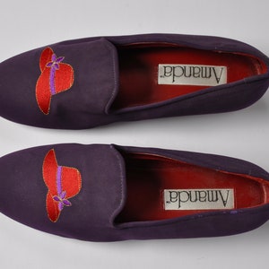 Red Hat Society Purple Vegan Suede Slides/Loafers, Size 9, Pinup/Rockabilly/Kentucky Derby/Vintage/Dita von Teese/Galm/Hollywood/Pink/Red image 2