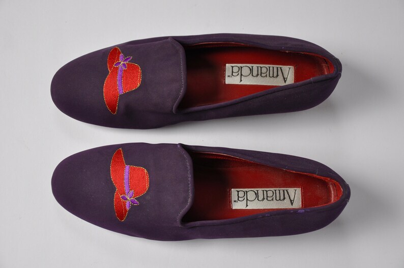 Red Hat Society Purple Vegan Suede Slides/Loafers, Size 9, Pinup/Rockabilly/Kentucky Derby/Vintage/Dita von Teese/Galm/Hollywood/Pink/Red image 2