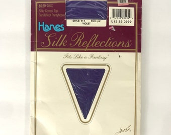80s Violet Purple Pantyhose, Hanes Silk Reflections, Size CD, Deadstock
