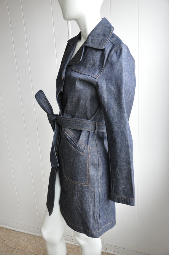 90s Denim Trench Coat, Dark-Blue Wash, Size XS/Sm… - image 2