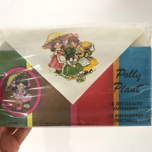 Envelopes decorados com flores Polly Plant Mushroom Girl dos anos 70, Pratt & Austin Co., Novo estoque antigo, Hummel