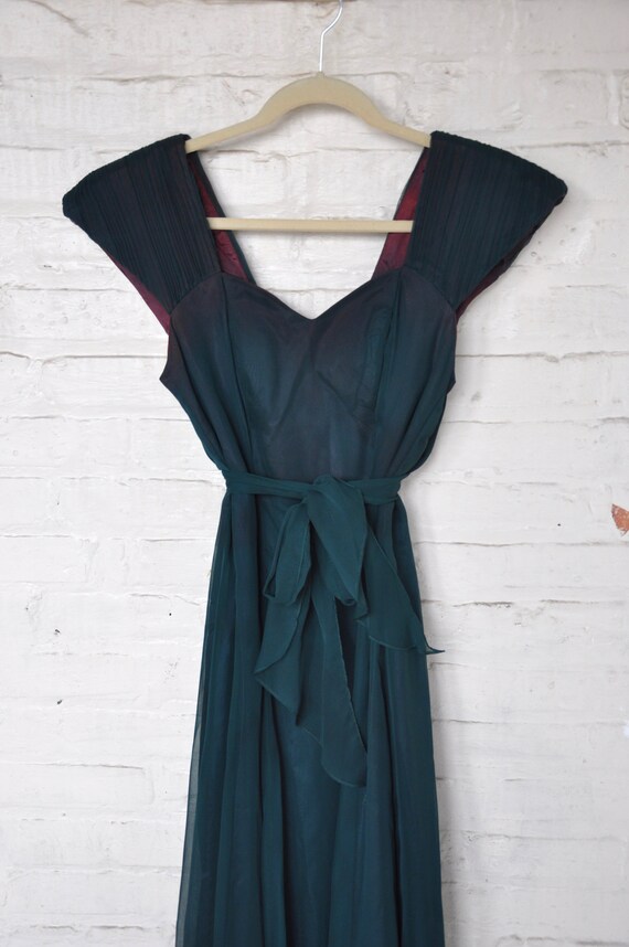 70s Does 40s 50s Dark Forest Green Evening Dress w