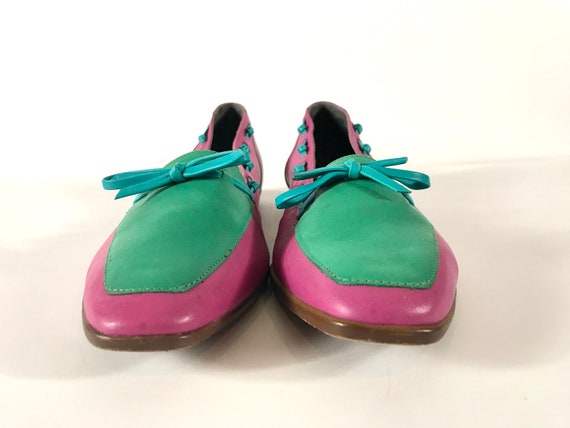 80s Color Block Multicolor Leather Shoes, Size 8.… - image 7