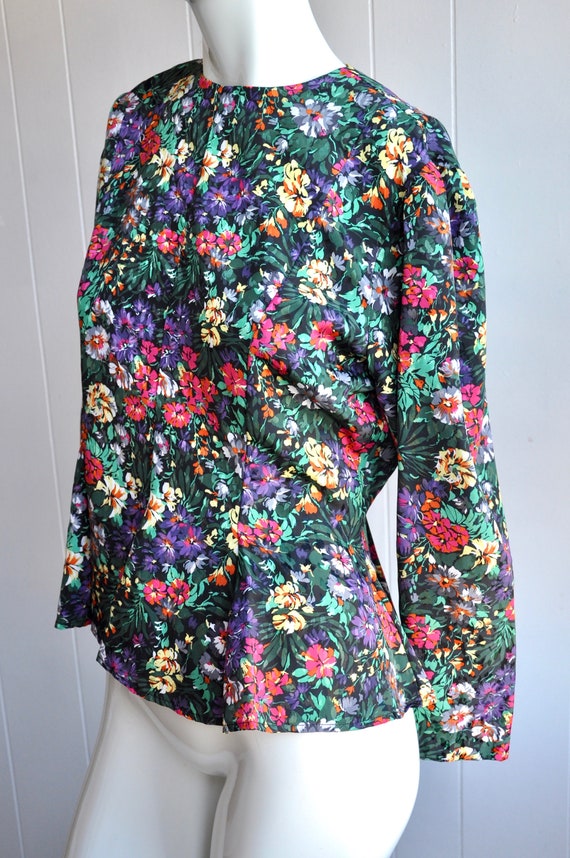 80s Floral Peplum Top by Leslie Fay, Size XS/Smal… - image 3