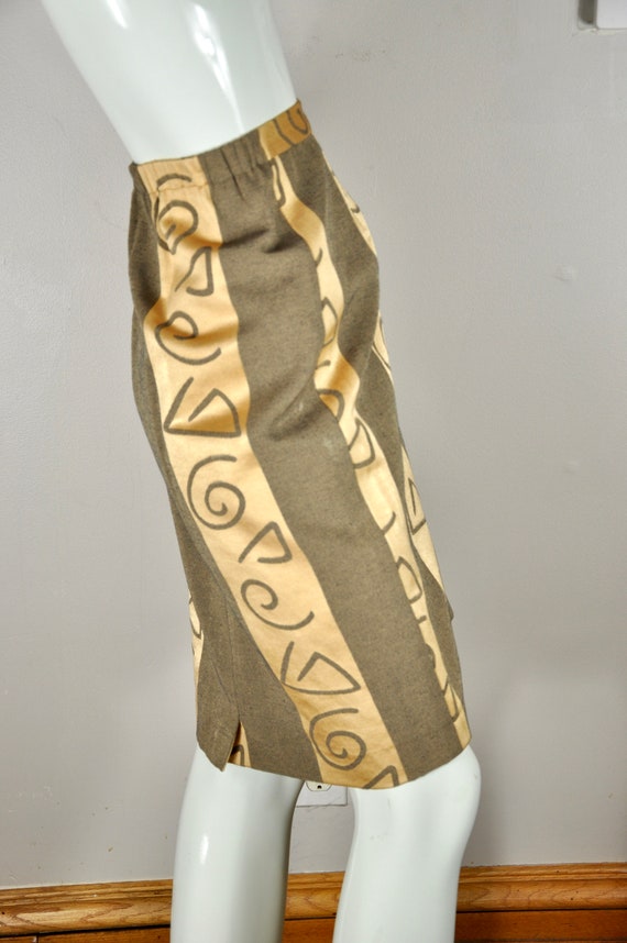 90s Handmade Abstract Pencil Skirt: Gold Bronze S… - image 3