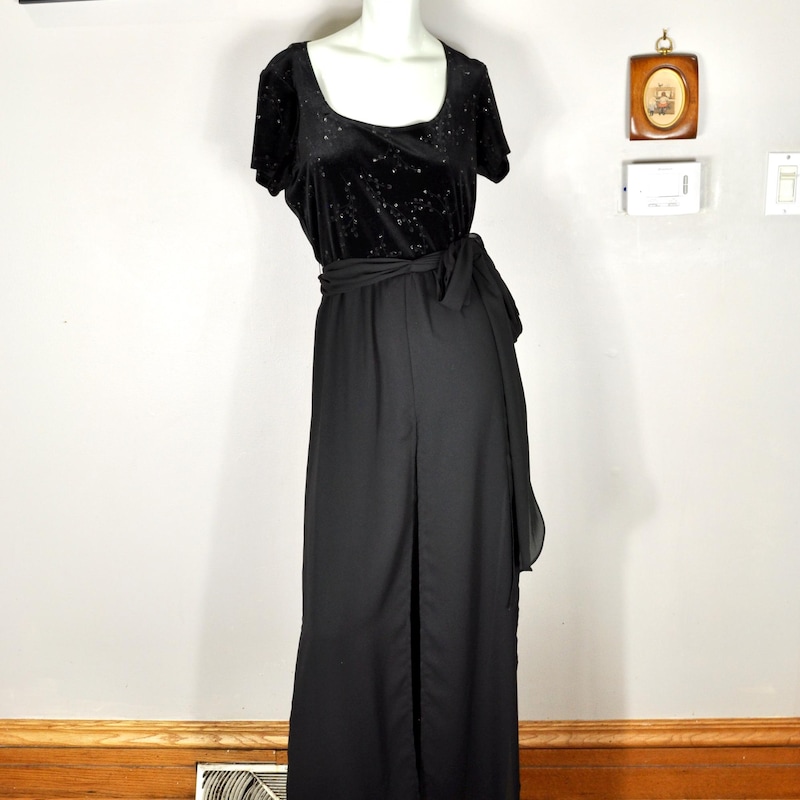 Black High Neck Velvet Jumpsuit