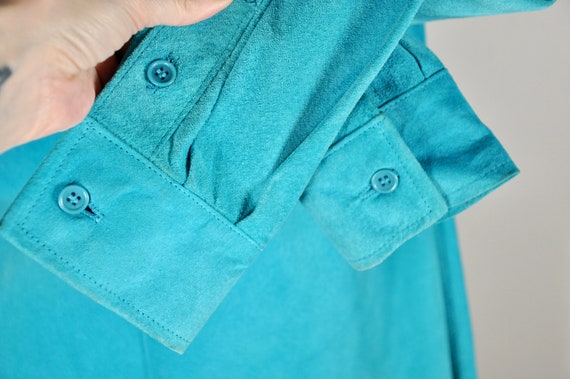 Y2K Sky Blue Turquoise Suede Button-up Blouse, Go… - image 2