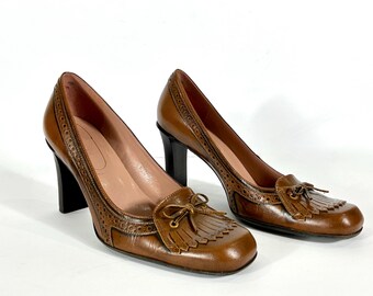 90年代ヴィンテージ NINE WEST ブラウンレザーローファーヒール 