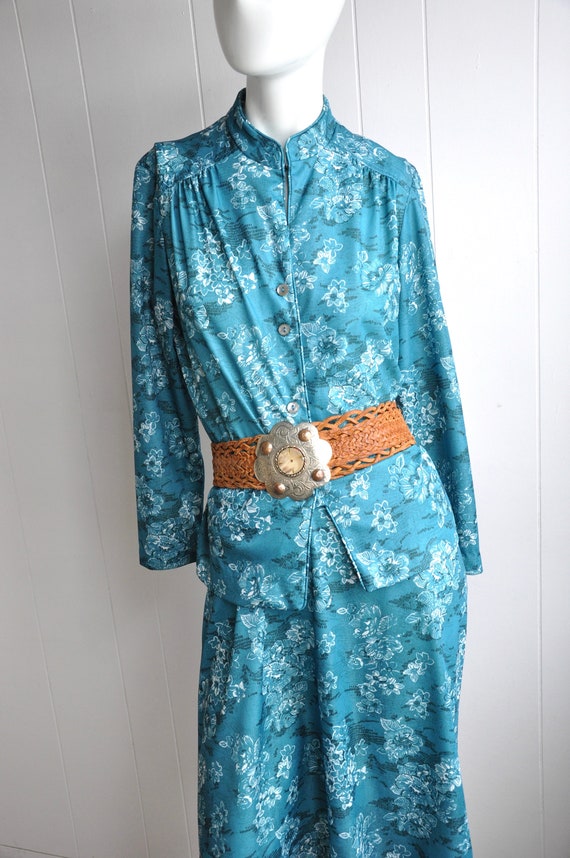 70s Cheongsam Skirt Suit w/ Floral Details, by Ma… - image 2