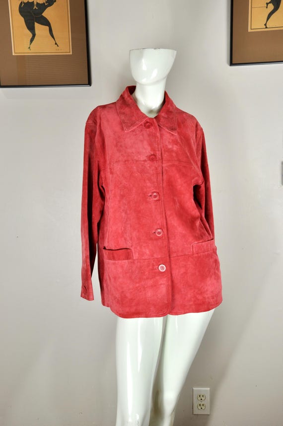 90s 70s Red Suede Jacket, Shacket, St. John's Bay, Size S