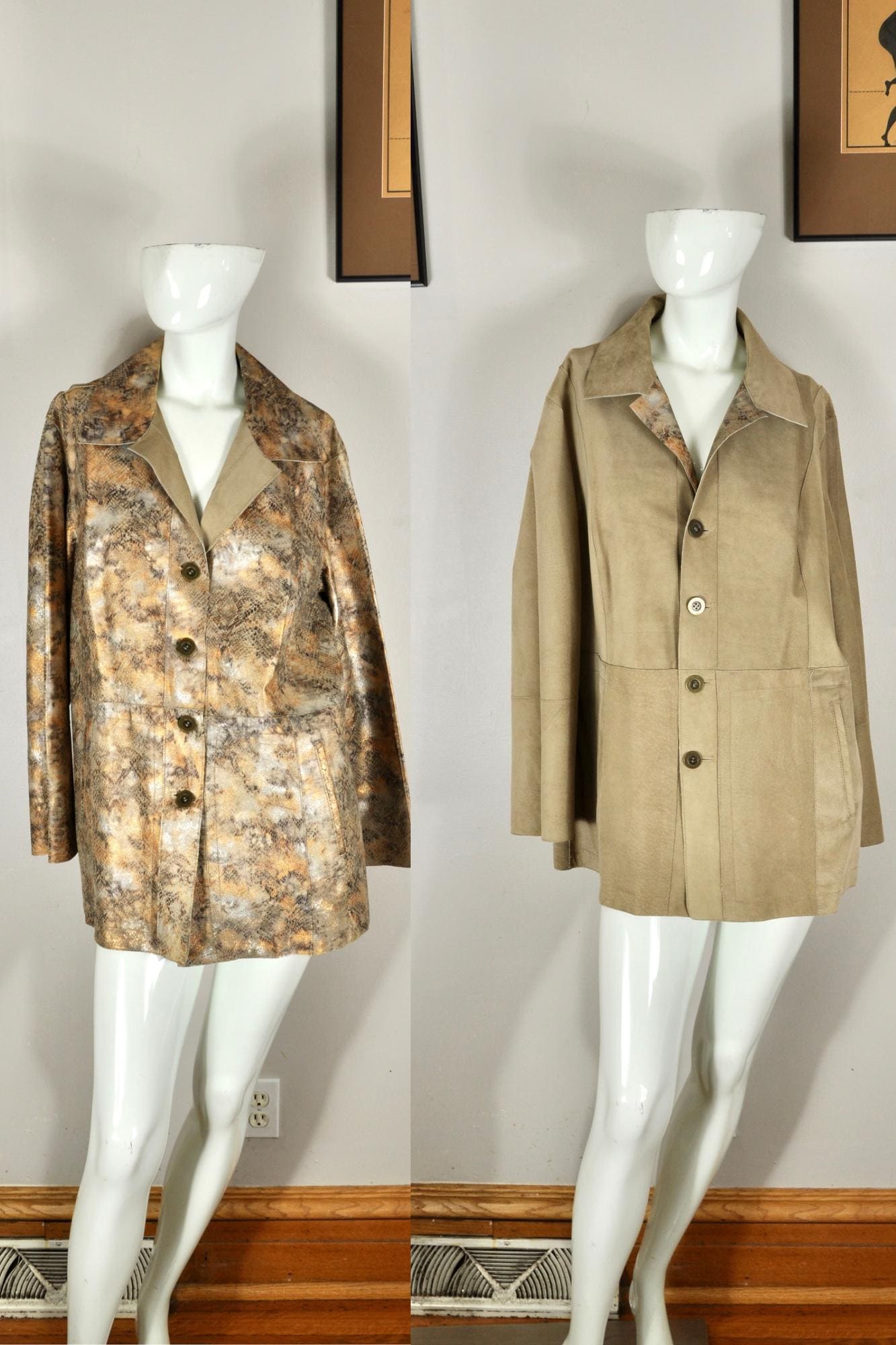 Y2K Metallic Gold Leather Jacket: Reversible Tan Suede, Chico's