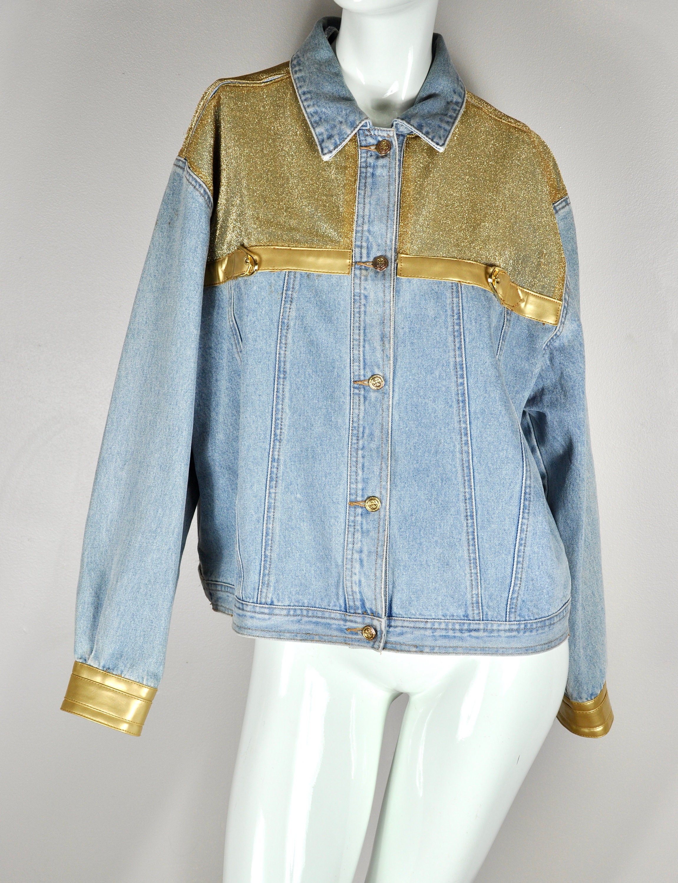 90s L.A. Blues Light-wash Denim Jacket W/ Gold Cuffs and