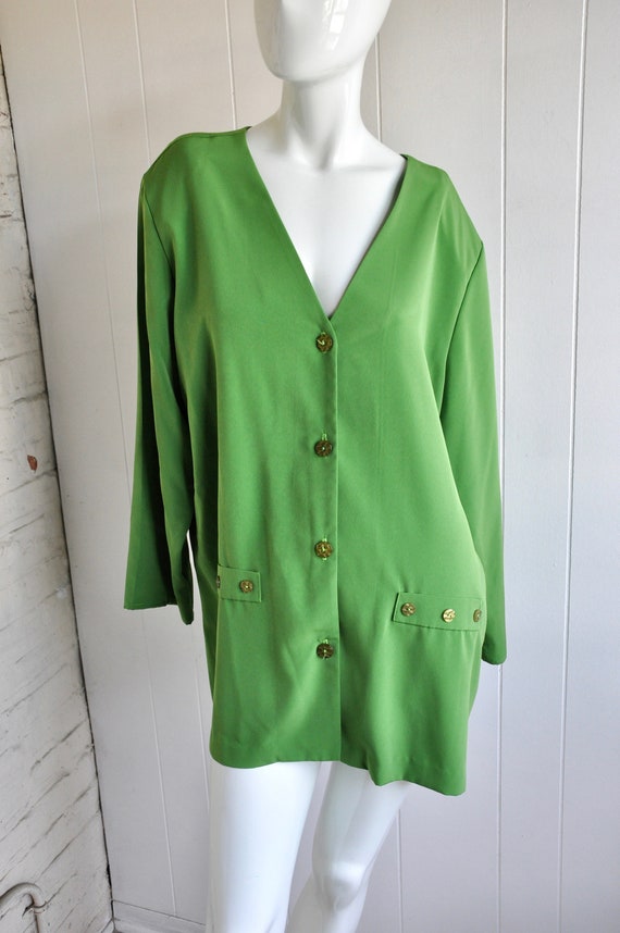 80s Lime Green 1X Plus Size Long Blouse, Maggie S… - image 3