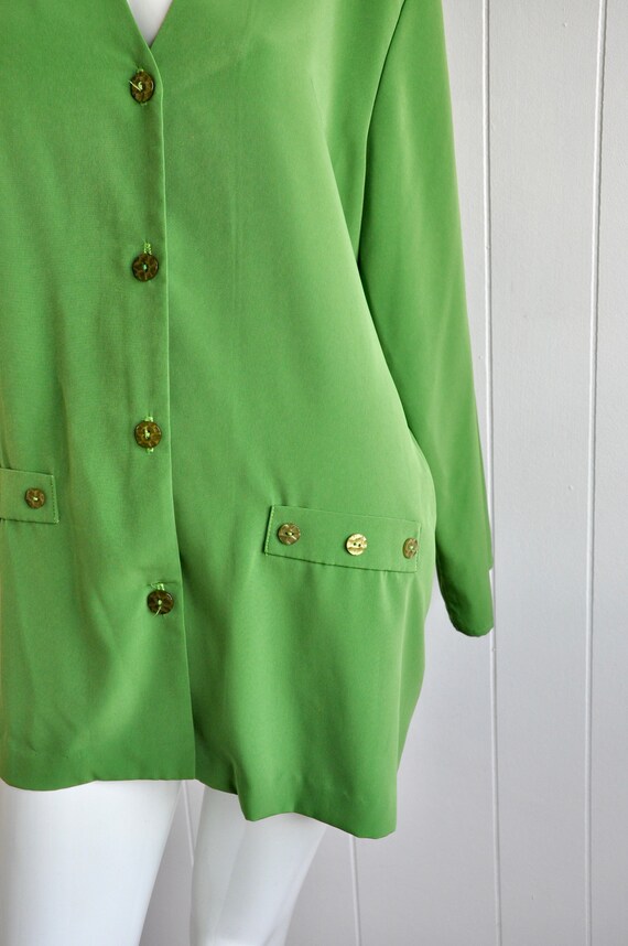 80s Lime Green 1X Plus Size Long Blouse, Maggie S… - image 2