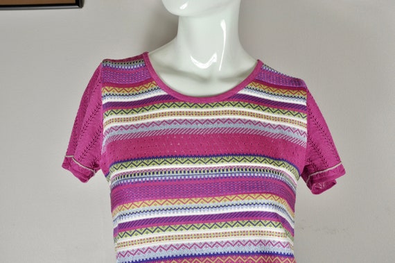 90s Y2K Skater Pink Rainbow Stripe Knit Missoni-s… - image 1