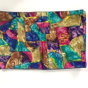 80s Bold Multicolor Abstract Oblong Scarf, Mademoiselle, Made in USA, Deadstock, Color Block Neck Scarf Head Scarf, Magenta Gold Turquoise