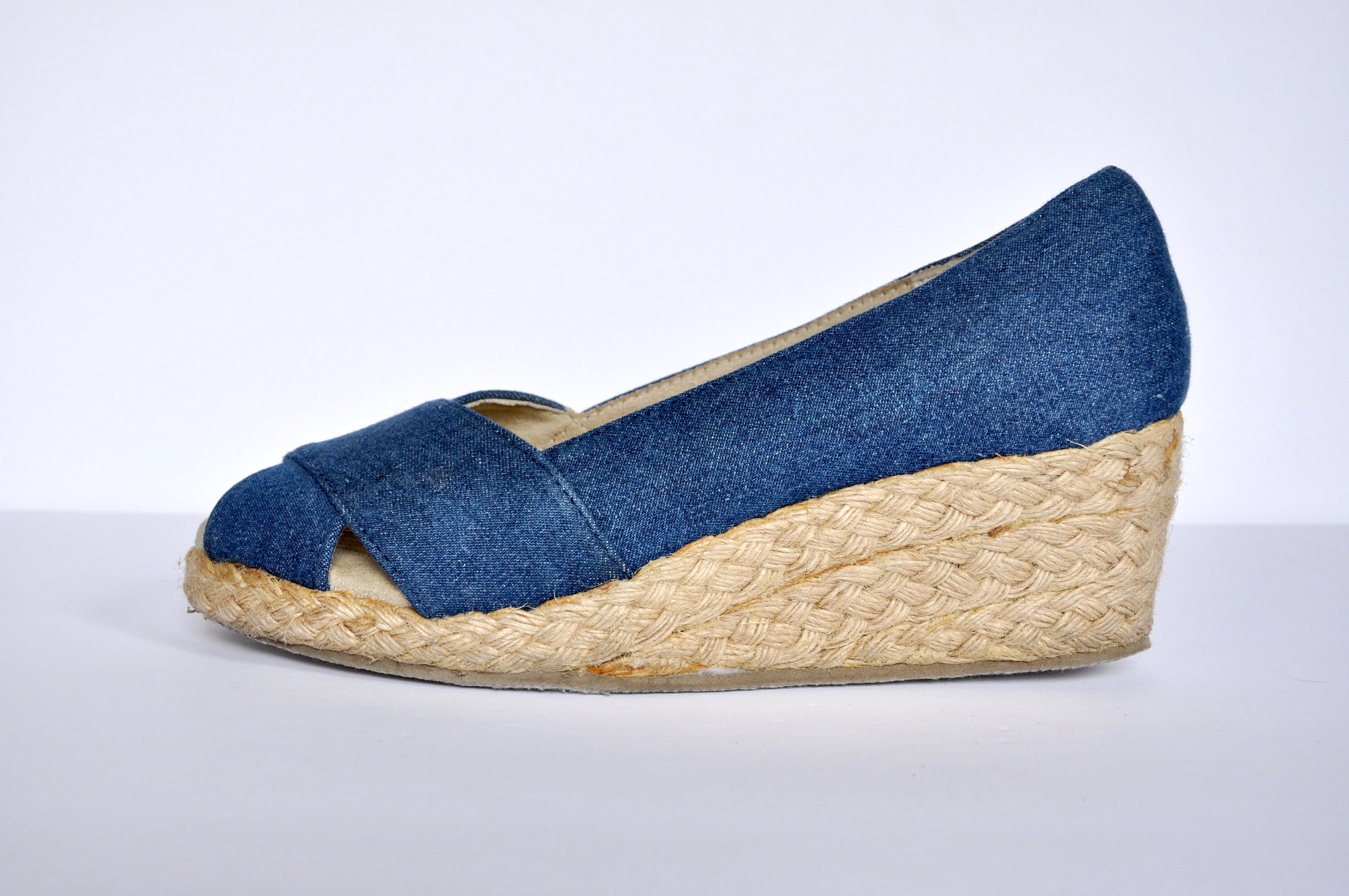 Denim Wedge Shoes Etsy