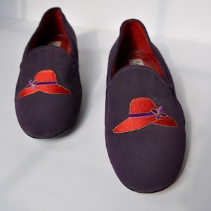 Red Hat Society Purple Vegan Suede Slides/Loafers, Size 9, Pinup/Rockabilly/Kentucky Derby/Vintage/Dita von Teese/Galm/Hollywood/Pink/Red image 4