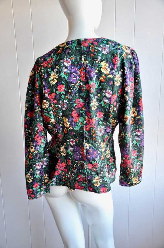 80s Floral Peplum Top by Leslie Fay, Size XS/Smal… - image 5