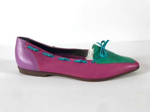80s Color Block Multicolor Leather Shoes, Size 8.… - image 9