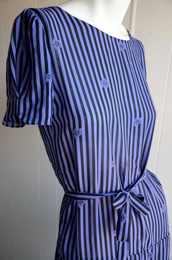 80s Purple Striped Flower Dress, Size S, Goth Sch… - image 7