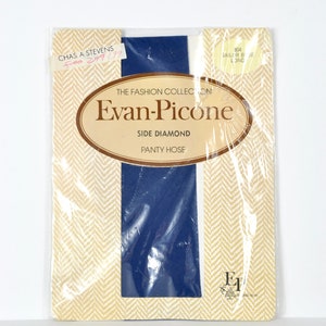 90s Evan Picone Sailor Blue Side Diamond Pantyhose Tights, Size Long, Deadstock