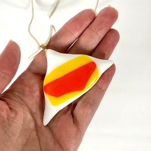 Vintage &quot;Egg&quot; Art Glass Necklace, White Yellow Orange Glass Pendant, Sunnyside Up Egg Necklace
