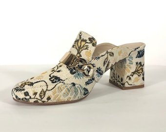 Y2K Tapestry Clogs Mules, Sandales à plate-forme épaisse, Asos US Women's Size 5, Hippie Woodstock 70s 60s