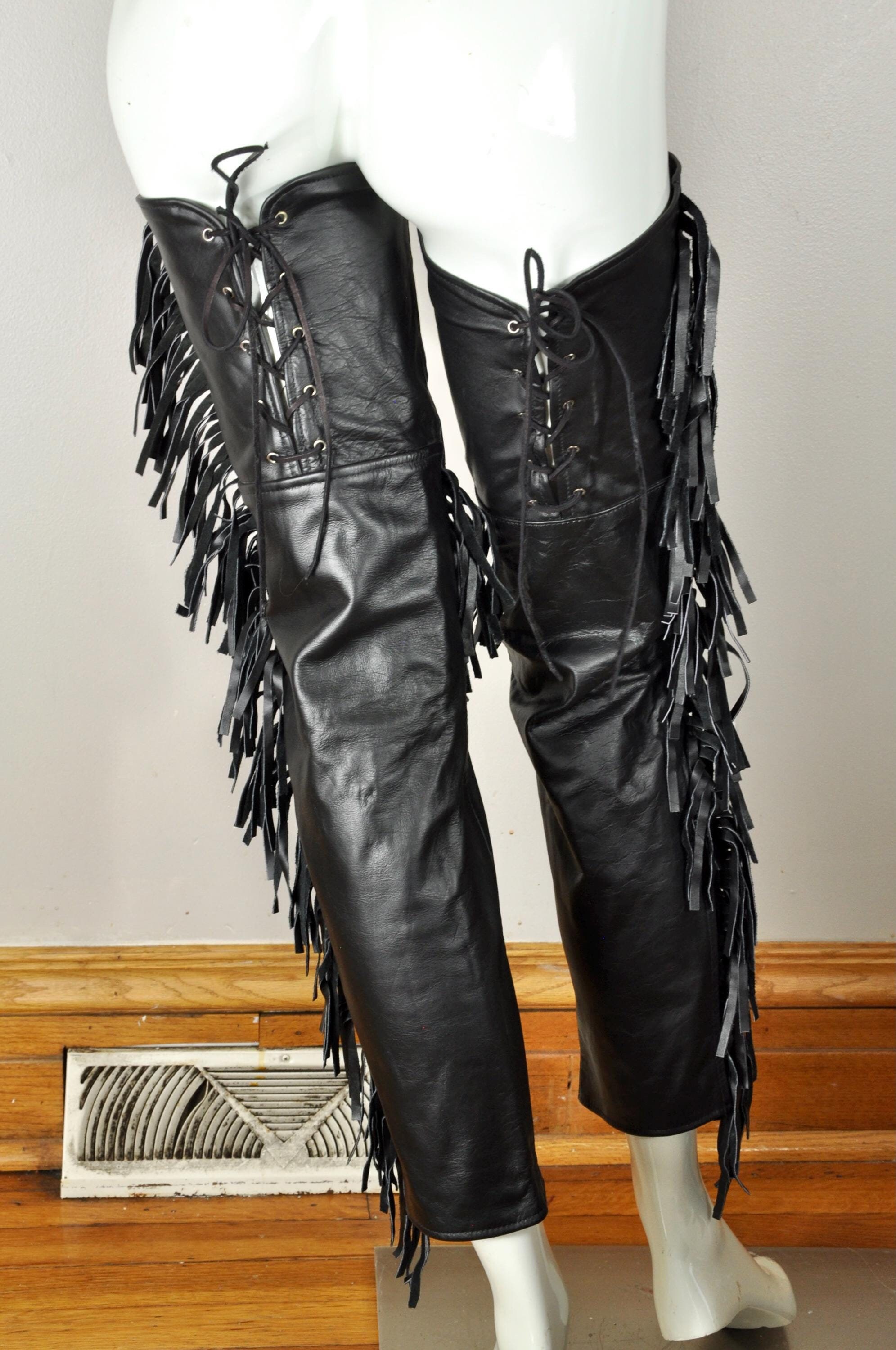 Fringe Women's Lace Up Leather Chaps 90s Leather Fringe