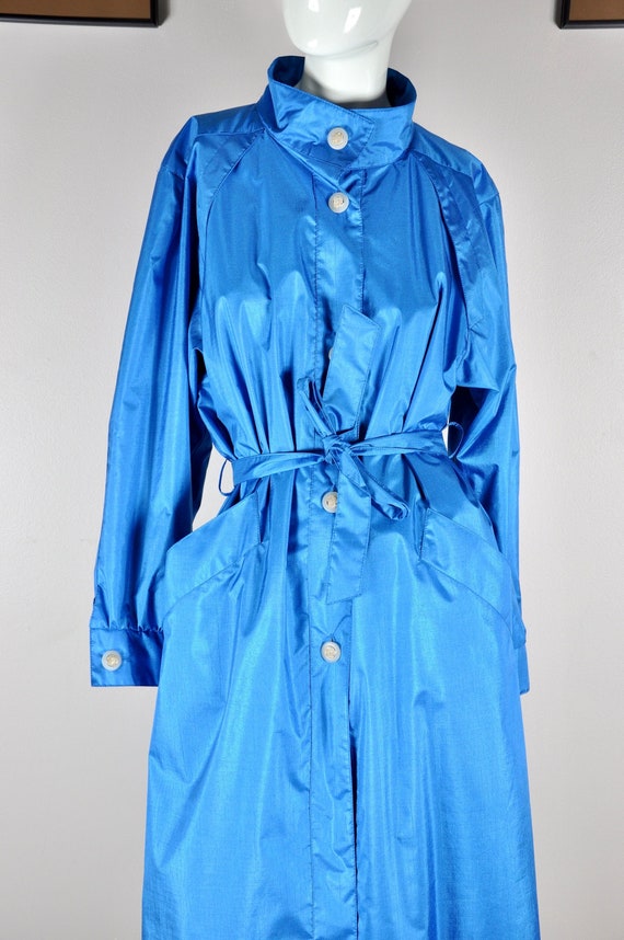 70s 80s Electric Blue Trench Coat Rain Coat, J. Galle… - Gem