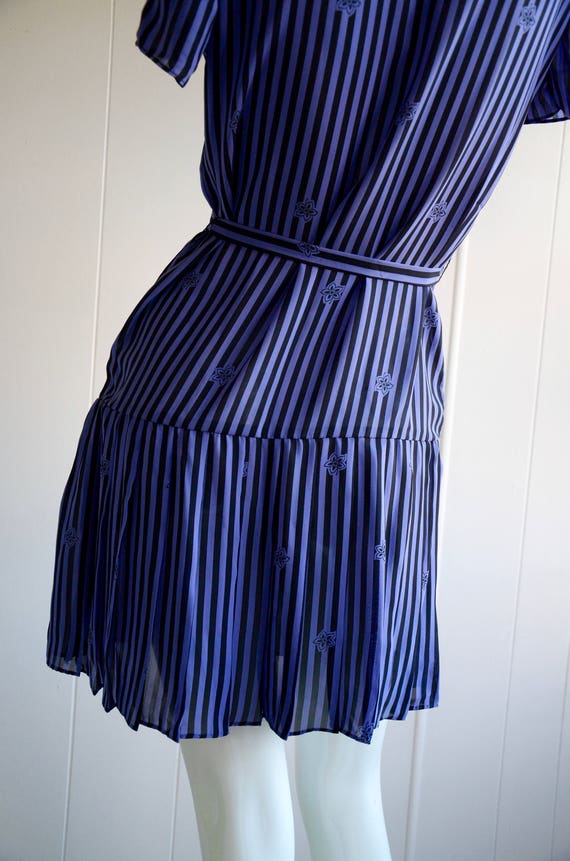 80s Purple Striped Flower Dress, Size S, Goth Sch… - image 4