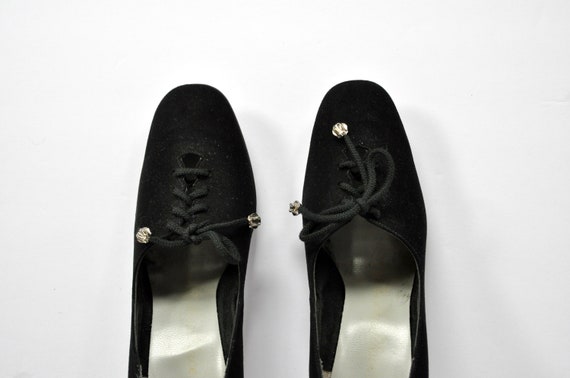 40s 50s Black Leather Lace-up Heels, Women's Size