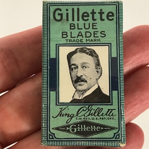 40er 50er Jahre Gillette Blue Blades, Neu in der Verpackung, Vintage Barbier Zubehör Vintage Rasierklingen