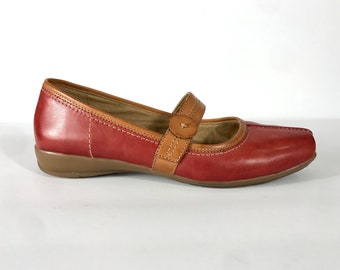Y2K Naturalizer Red and Cognac Leather Mary Jane Flats, Size 7M