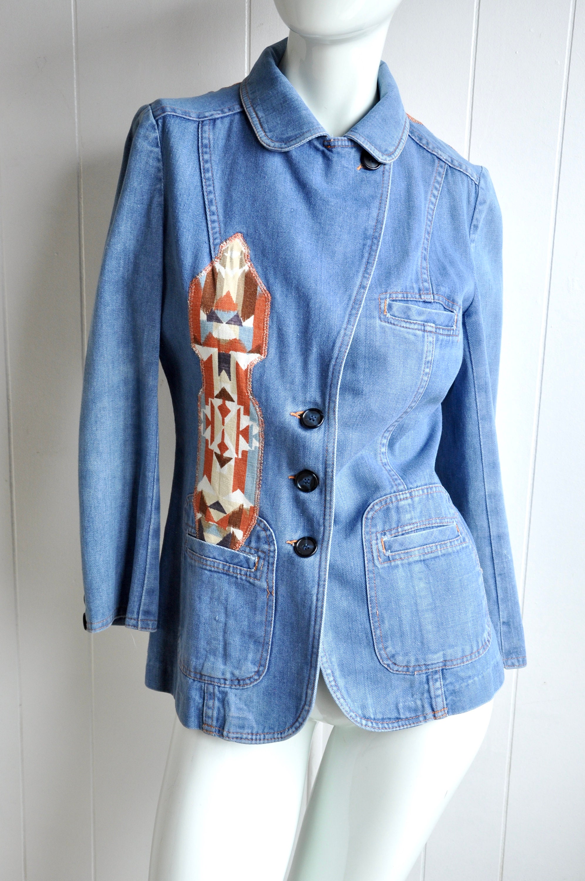70s Aztec Denim Jacket, XS Small, Made in Hong Kong, Patchwork Jacket, Jean Jacket, Boho Hippy Woodstock Music Fest - Etsy 70s Aztec Denim Jacket, XS Small, Made in Hong Kong, Patchwork Jacket, Jean Jacket, Boho Hippy Woodstock Music Fest - Etsy