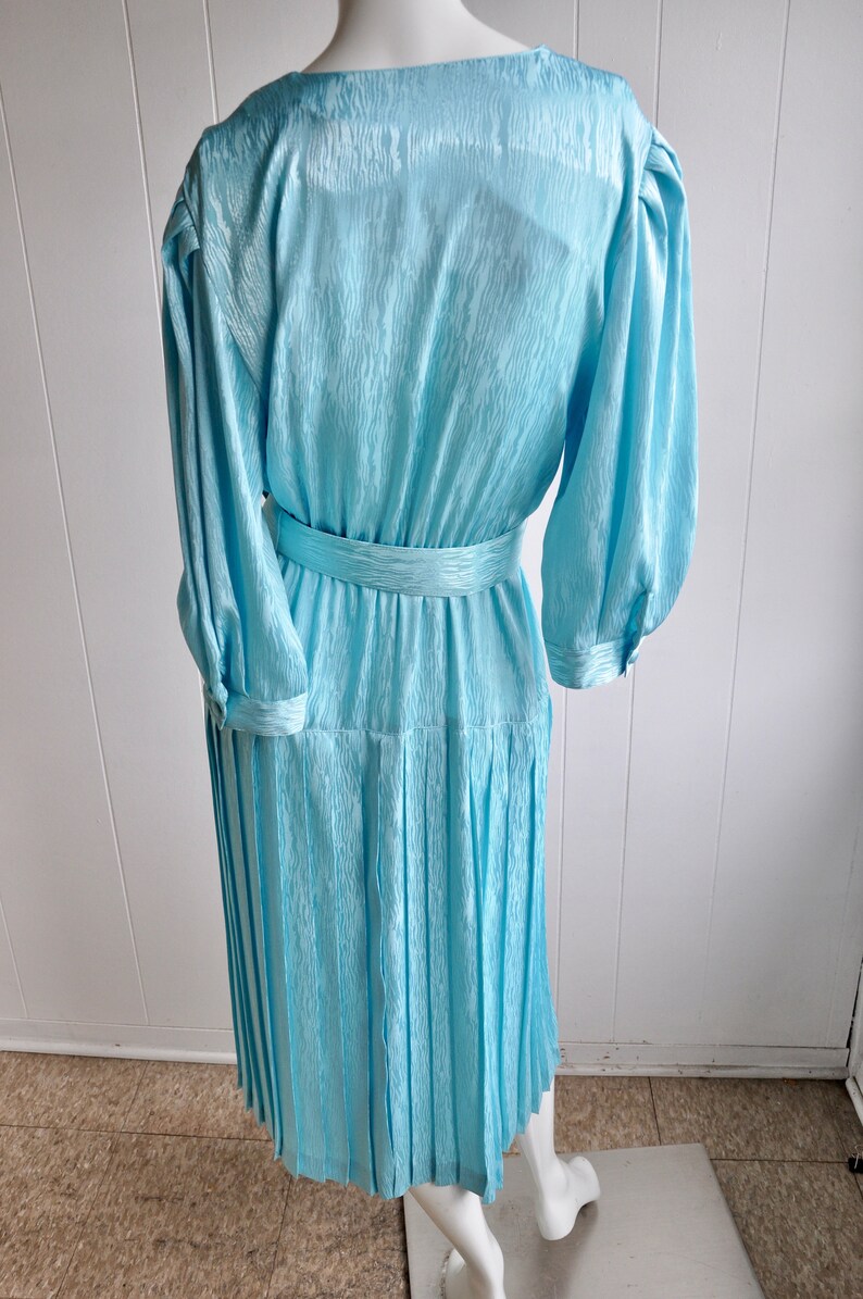 80s Cyan Aqua Blue Dress, Shimmery Mermaid, Melissa Lane, Size 8, 1940s 50s 60s Feminine Light Powder Blue, Dita von Teese Pinup Rockabilly image 5