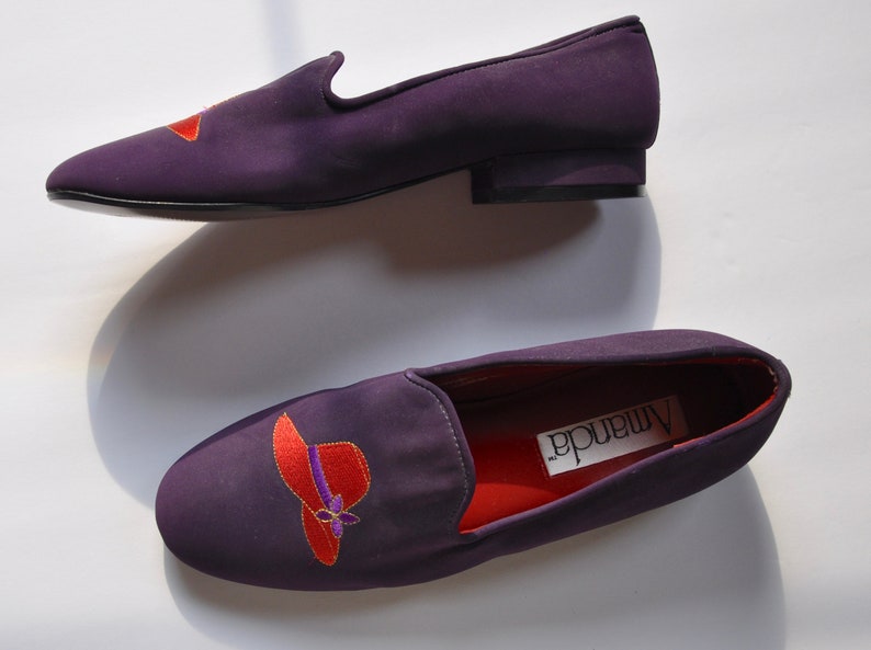 Red Hat Society Purple Vegan Suede Slides/Loafers, Size 9, Pinup/Rockabilly/Kentucky Derby/Vintage/Dita von Teese/Galm/Hollywood/Pink/Red image 3