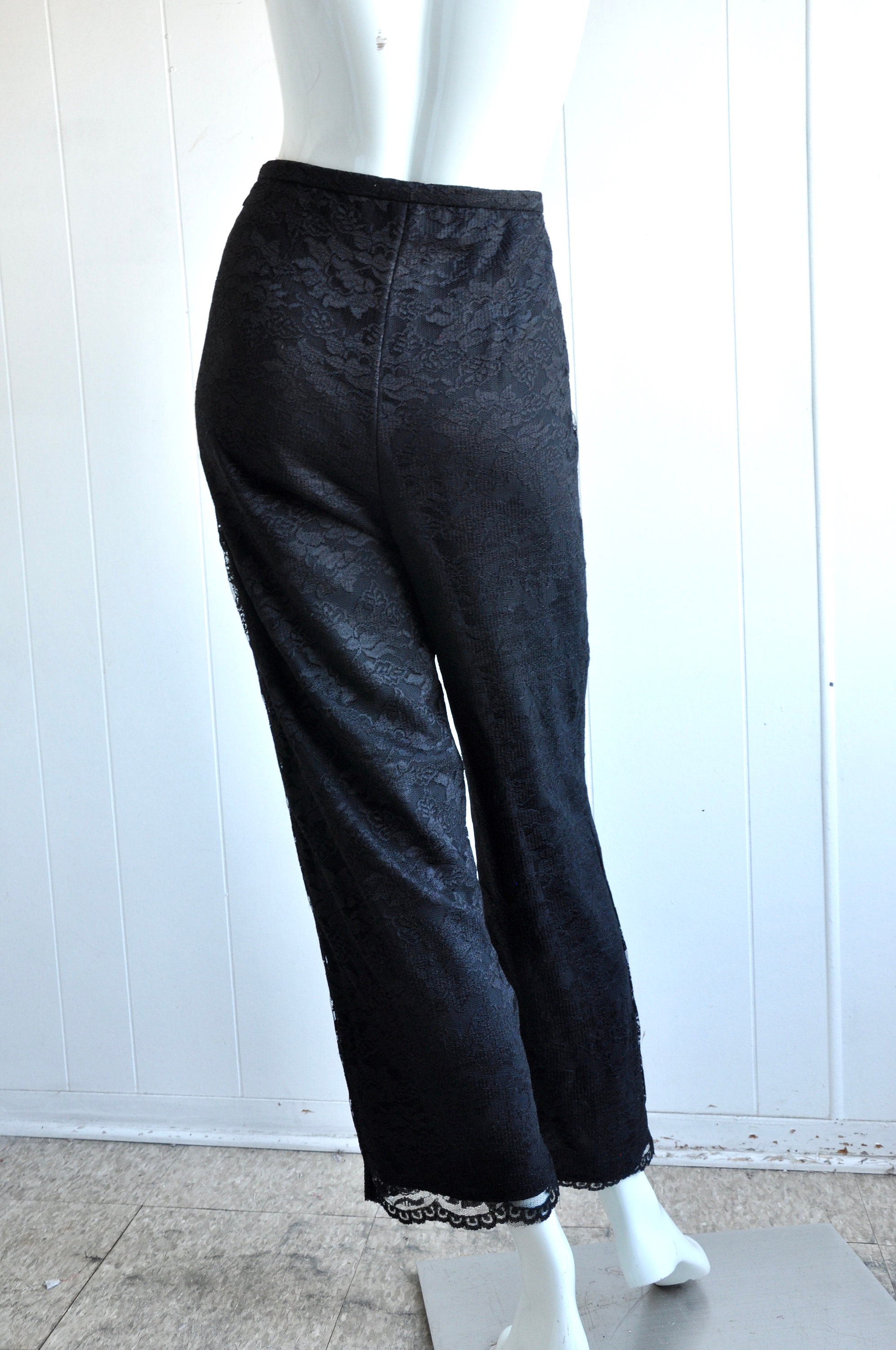 90s Black Lace Pants, Size 10P Waist 26 27, Noir Poet Punk