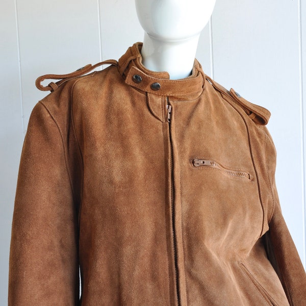 70s Suede Bomber Jacket w/ Faux Fur Lining, Women's Size 40 S/M, Berman's Leather Experts, Made in Korea, Unisex, 60s 80s, Aviator Pilot WW2