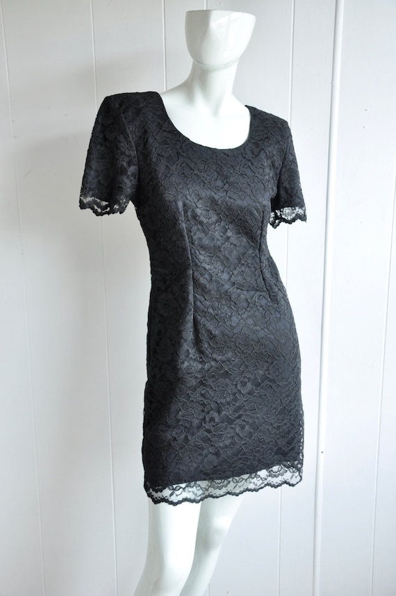 80s Does 50s Black Lace Mini Dress, Goth Babydoll… - image 2