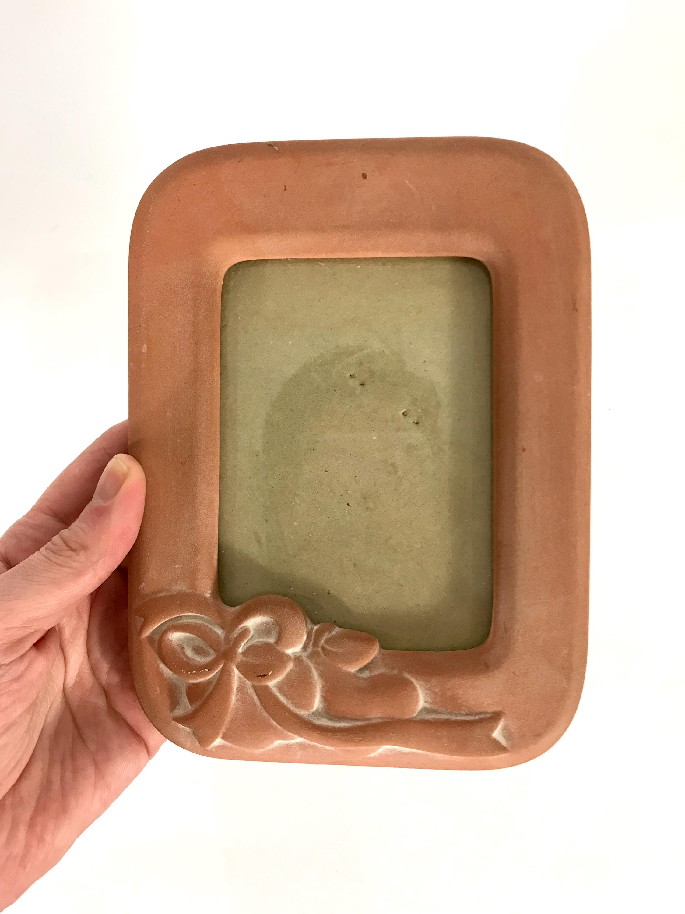 80s 50s Terracotta Bow Ribbon Picture Frame, Country Chic Cottage Core Vintage Homestead Home Decor