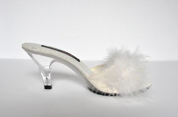 90s White Marabou Feather and Lucite Plastic Heel