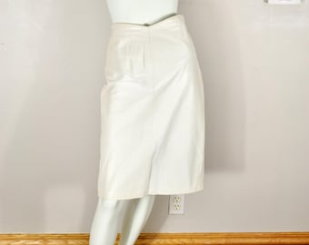 80s Off-white Leather Pencil Skirt, Size 8, Vakko